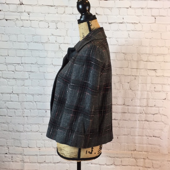 Tahari Gray Pink Plaid Short Jacket Wool Blend - Picture 3 of 6